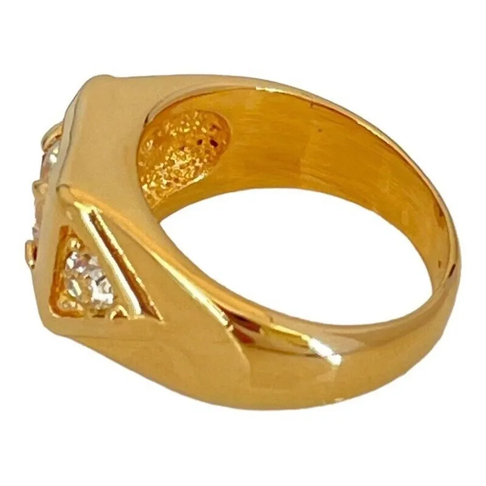 Vintage 1970s Ring Size 10 CZ Square Prong Set Gold Plated Band - 14O